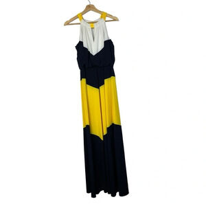 London Times Blue & Yellow High Neck Maxi Dress 6